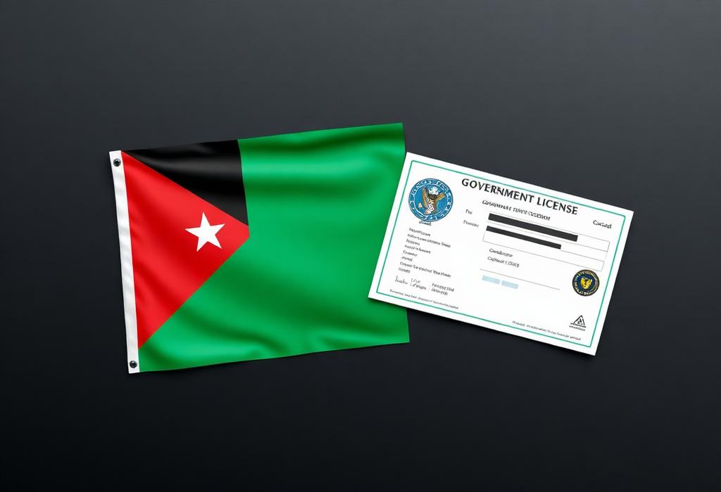 Bandera de Curacao junto a un documento de licencia gubernamental, representando la regulación del juego online