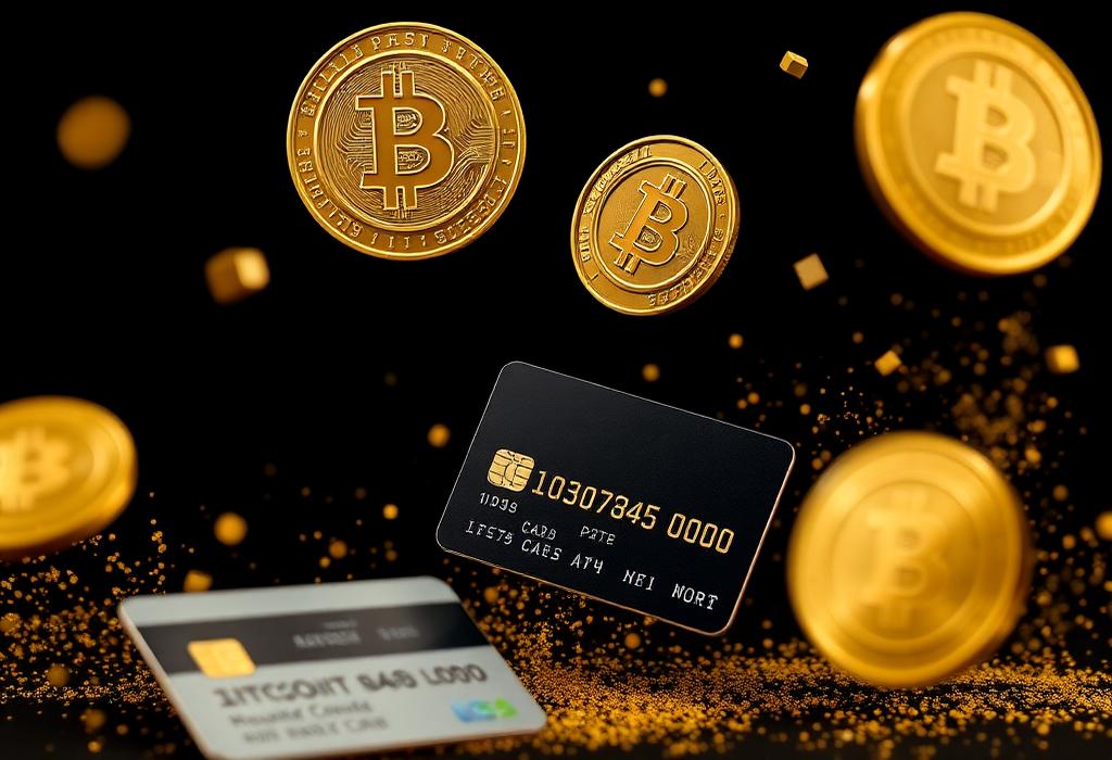 Monedas de criptomonedas y tarjetas bancarias sobre fondo oscuro, métodos de pago en casinos online con licencia Curacao